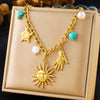 Wholesale Women's Fashion Retro Exaggerated Gold Electroplated Stainless Steel Chain Necklace With Star And Heart Elements