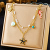 Wholesale Women's Fashion Retro Exaggerated Gold Electroplated Stainless Steel Chain Necklace With Star And Heart Elements