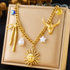 Wholesale Women's Fashion Retro Exaggerated Gold Electroplated Stainless Steel Chain Necklace With Star And Heart Elements