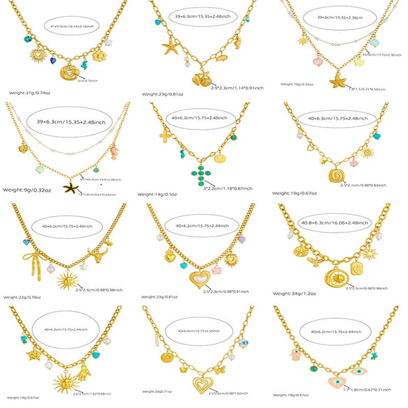 Wholesale Women's Fashion Retro Exaggerated Gold Electroplated Stainless Steel Chain Necklace With Star And Heart Elements