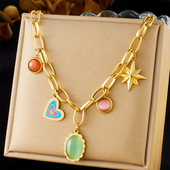 Wholesale Women's Fashion Retro Exaggerated Heart Shape Stainless Steel Electroplated Necklace Jewelry