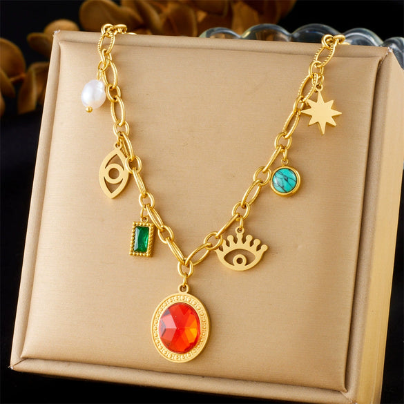 Wholesale Women's Fashion Retro Exaggerated Heart Shape Stainless Steel Electroplated Necklace Jewelry