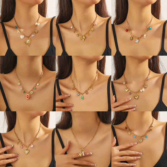 Wholesale Women's Fashion Retro Exaggerated Heart Shape Stainless Steel Electroplated Necklace Jewelry