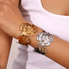 Wholesale Women's Fashion Retro Exaggerated Open Flower Stainless Steel 18K Gold Plated Bracelet