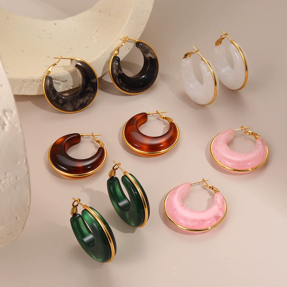 Wholesale Women's Fashion Retro Geometric Stainless Steel 18K Electroplated Earrings