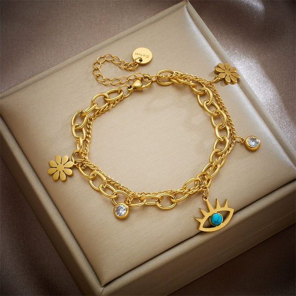 Wholesale Women's Fashion Retro Highend Titanium Steel Hollow Butterfly Pendant Bracelet With Electroplated Metal Chain