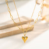 Wholesale Women's Fashion Retro Light Luxury Heart Shape Double Ochain Pendant Jewelry Titanium Steel 18K Real Gold Electroplated