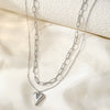 Wholesale Women's Fashion Retro Light Luxury Heart Shape Double Ochain Pendant Jewelry Titanium Steel 18K Real Gold Electroplated
