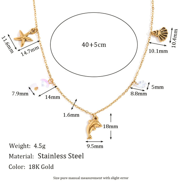 Wholesale Women's Fashion Retro Marine Style Animal Zodiac Stainless Steel 18K Gold Plated Pendant Necklace With O Chain