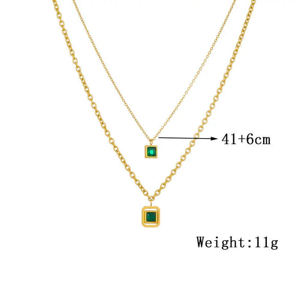 Wholesale Women's Fashion Retro Simple Square Diamond Accessories Chain Stainless Steel Goldplated Necklace