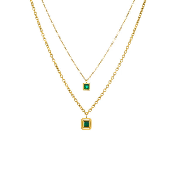 Wholesale Women's Fashion Retro Simple Square Diamond Accessories Chain Stainless Steel Goldplated Necklace