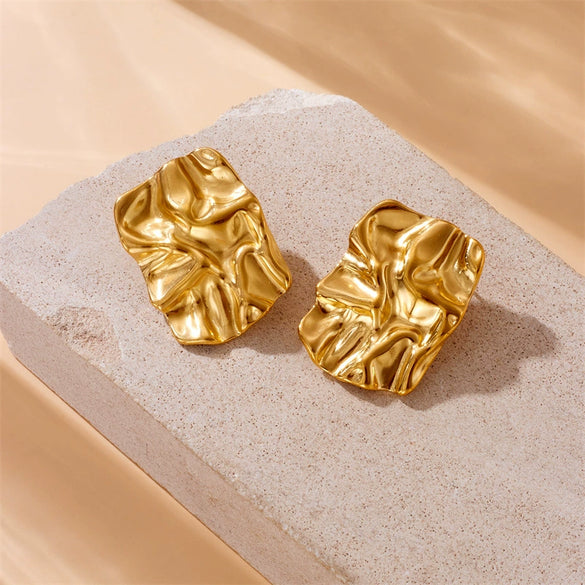Wholesale Women's Fashion Retro Stainless Steel Pleated Square Electroplated Jewelry Earrings