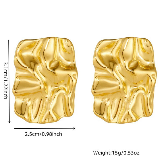 Wholesale Women's Fashion Retro Stainless Steel Pleated Square Electroplated Jewelry Earrings