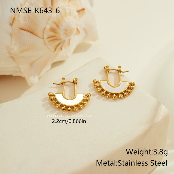 Wholesale Women's Fashion Retro Ushaped Colorful Shell Stainless Steel Electroplated Earrings