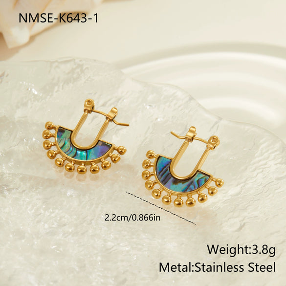 Wholesale Women's Fashion Retro Ushaped Colorful Shell Stainless Steel Electroplated Earrings