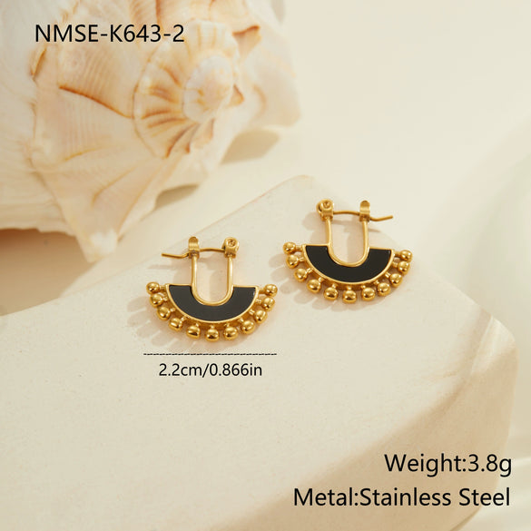 Wholesale Women's Fashion Retro Ushaped Colorful Shell Stainless Steel Electroplated Earrings