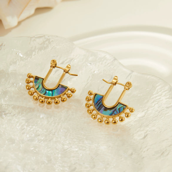 Wholesale Women's Fashion Retro Ushaped Colorful Shell Stainless Steel Electroplated Earrings