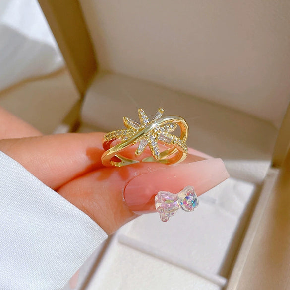Wholesale Women's Fashion Ring Brass Gold Plated Open Star Crown Design