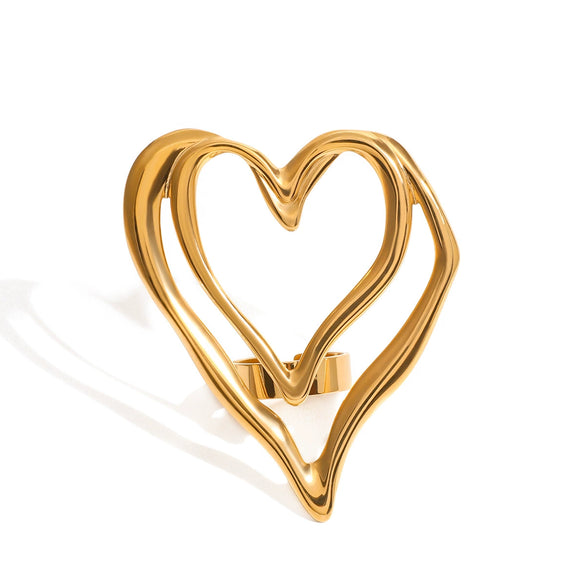 Wholesale Women's Fashion Ring Jewelry Stainless Steel Double Layer Hollow Love Geometric Electroplated