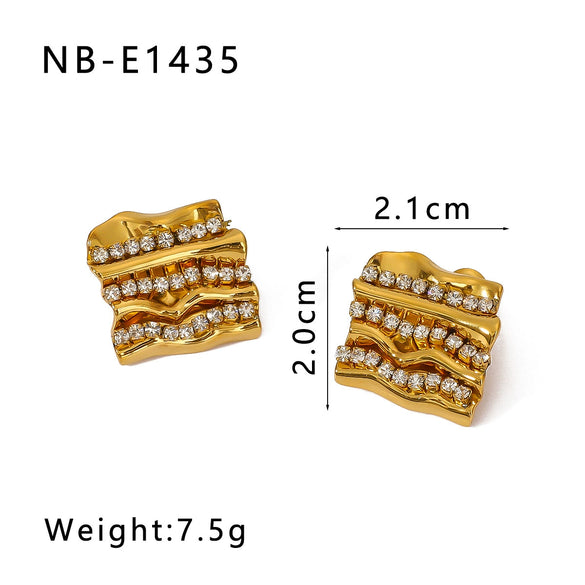 Wholesale Women's Fashion Shell Geometric Diamondencrusted Stainless Steel 18K Electroplated Earrings