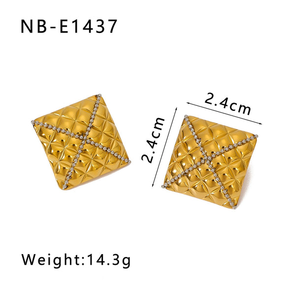 Wholesale Women's Fashion Shell Geometric Diamondencrusted Stainless Steel 18K Electroplated Earrings