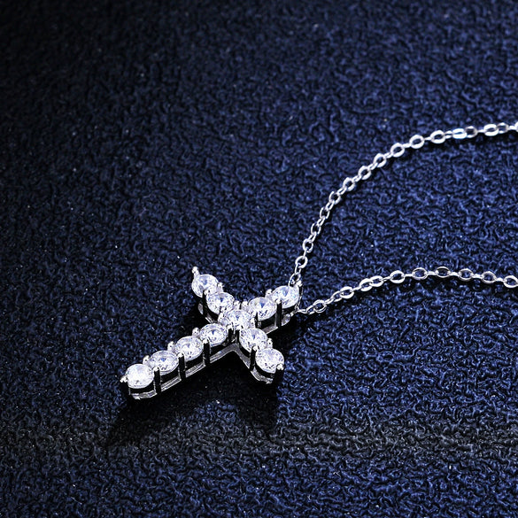 Wholesale Women's Fashion Silver 925 Sterling Pendant Necklace With Geometric Cross And Moissanite Design