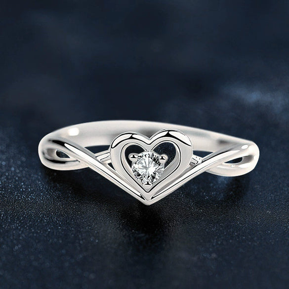 Wholesale Women's Fashion Silver 925 Sterling Silver Heart Shaped Zircon And Diamond Ring Jewelry