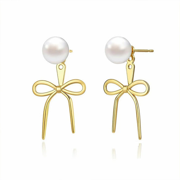 Wholesale Women's Fashion Simple Bow Tie Geometric Copper Gold Plated Earrings