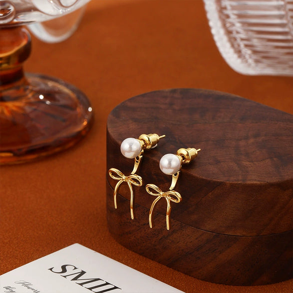 Wholesale Women's Fashion Simple Bow Tie Geometric Copper Gold Plated Earrings