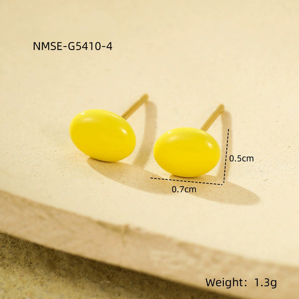 Wholesale Women's Fashion Simple Color Oil Dropping Stainless Steel Bean Earrings 18K Gold Plated