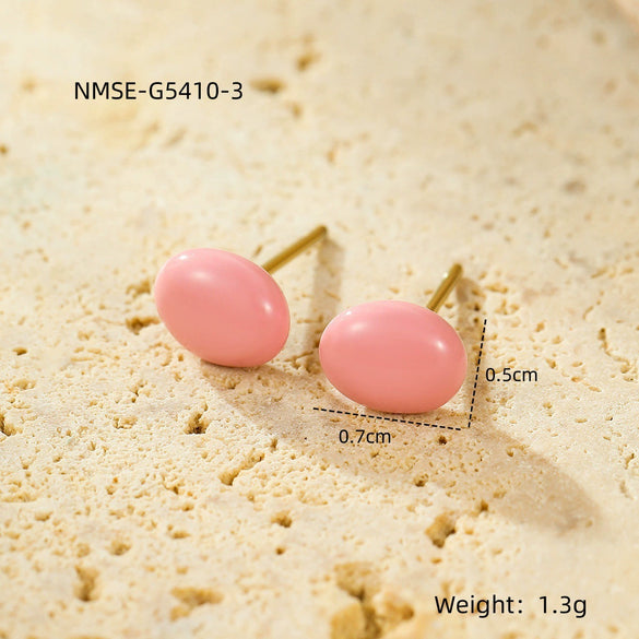 Wholesale Women's Fashion Simple Color Oil Dropping Stainless Steel Bean Earrings 18K Gold Plated