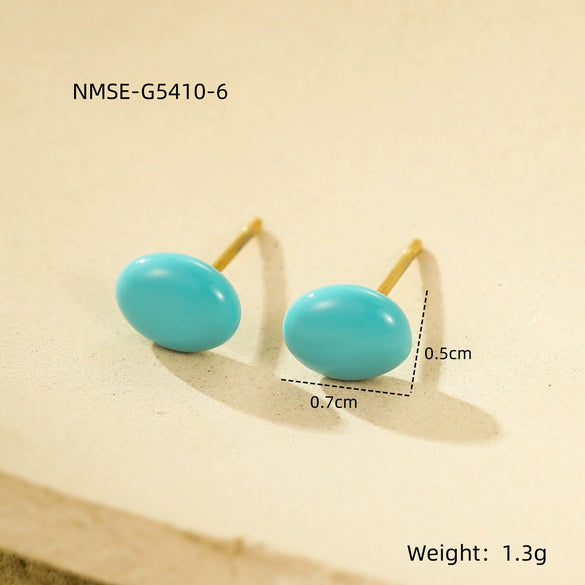 Wholesale Women's Fashion Simple Color Oil Dropping Stainless Steel Bean Earrings 18K Gold Plated