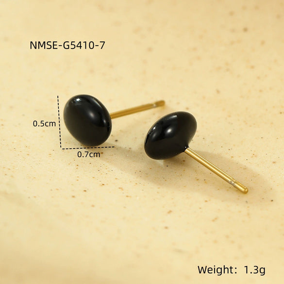 Wholesale Women's Fashion Simple Color Oil Dropping Stainless Steel Bean Earrings 18K Gold Plated