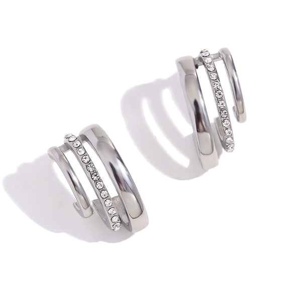Wholesale Women's Fashion Simple Creative Stainless Steel 18K Gold Plated C Shape Geometric Rhinestone Earrings