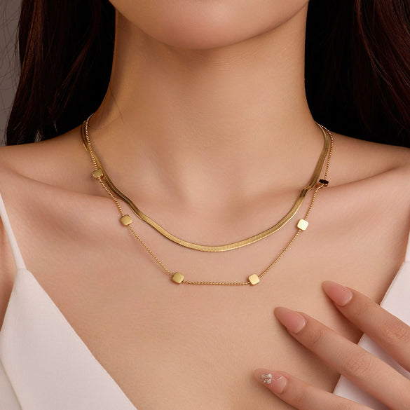 Wholesale Women's Fashion Simple Doublelayer Stainless Steel Necklace With Geometric Pattern And Electroplating Treatment