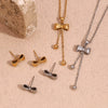 Wholesale Women's Fashion Simple Elegant Stainless Steel 18K Gold Plated Bow Tie Beads Earrings And Necklace