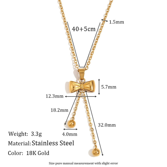 Wholesale Women's Fashion Simple Elegant Stainless Steel 18K Gold Plated Bow Tie Beads Earrings And Necklace