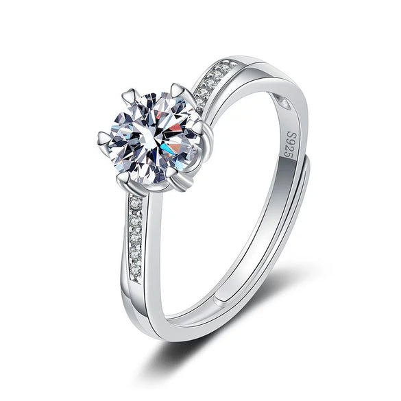 Wholesale Women's Fashion Simple Geometric S925 Sterling Silver Open Ring With Electroplating And Row Diamond