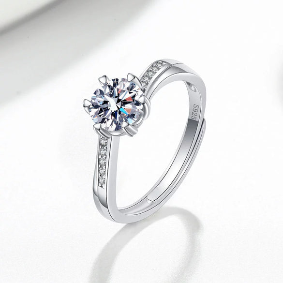 Wholesale Women's Fashion Simple Geometric S925 Sterling Silver Open Ring With Electroplating And Row Diamond