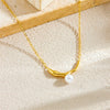 Wholesale Women's Fashion Simple Highend Irregular Pearl Chain Goldplated Stainless Steel Collarbone Necklace With Geometric Design