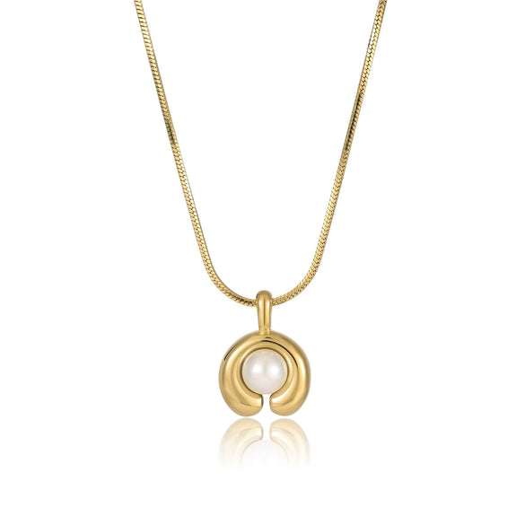 Wholesale Women's Fashion Simple Highend Pearl Pendant Stainless Steel Necklace With Round Pattern And Electroplating Process