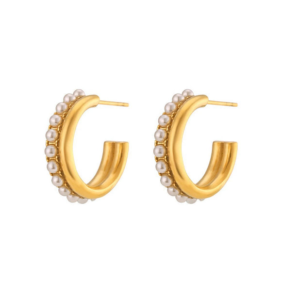 Wholesale Women's Fashion Simple Light Luxury Geometric Ushaped Bamboo Winding Spiral Stainless Steel 18K Gold Plated Earrings Combination