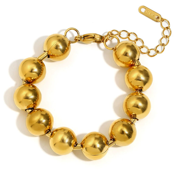 Wholesale Women's Fashion Simple Niche Allmatch Highgrade Bracelet Stainless Steel 18K Gold Plated Geometric Large Round Bead Electroplated