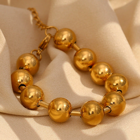 Wholesale Women's Fashion Simple Niche Allmatch Highgrade Bracelet Stainless Steel 18K Gold Plated Geometric Large Round Bead Electroplated