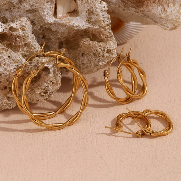Wholesale Women's Fashion Simple Niche Winding Geometric Stainless Steel 18K Gold Plated Fine Linen Wreath Earrings