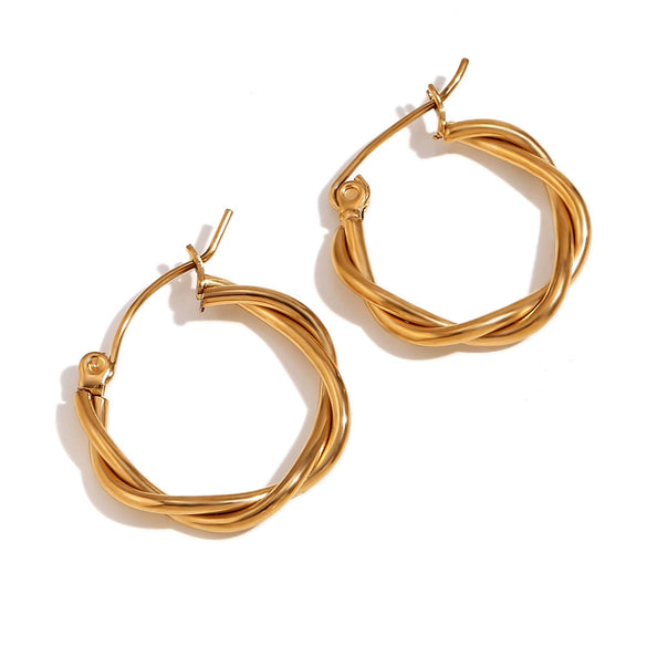 Wholesale Women's Fashion Simple Niche Winding Geometric Stainless Steel 18K Gold Plated Fine Linen Wreath Earrings