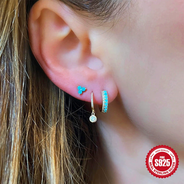 Wholesale Women's Fashion Simple S925 Sterling Silver Geometric Double Row Mixed Color Diamond Inlaid Earring With Ear Buckle