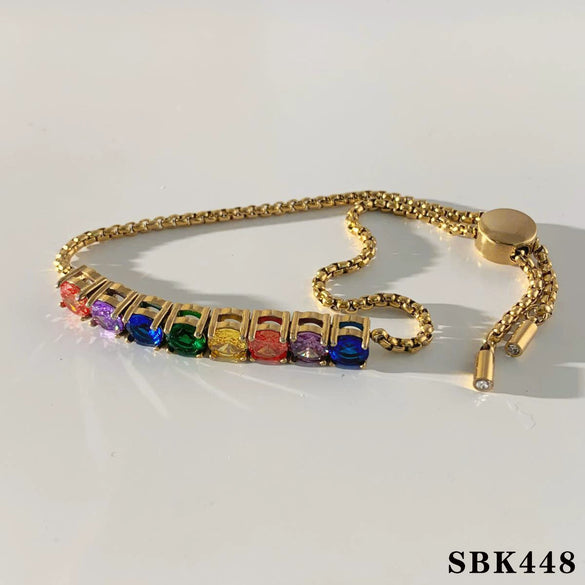 Wholesale Women's Fashion Simple Stainless Steel Zircon Bracelet Set With Geometric Style And Electroplating Treatment