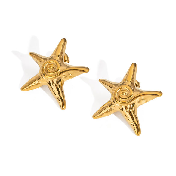 Wholesale Women's Fashion Simple Star Earrings Stainless Steel With Pvd Furnace Vacuum Real Gold Plating