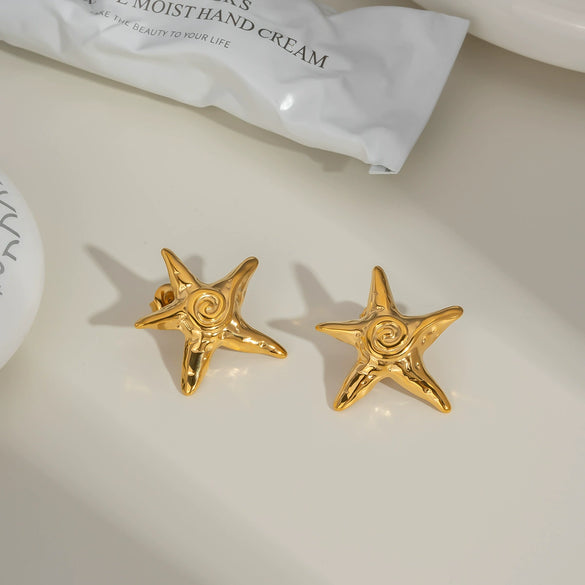 Wholesale Women's Fashion Simple Star Earrings Stainless Steel With Pvd Furnace Vacuum Real Gold Plating